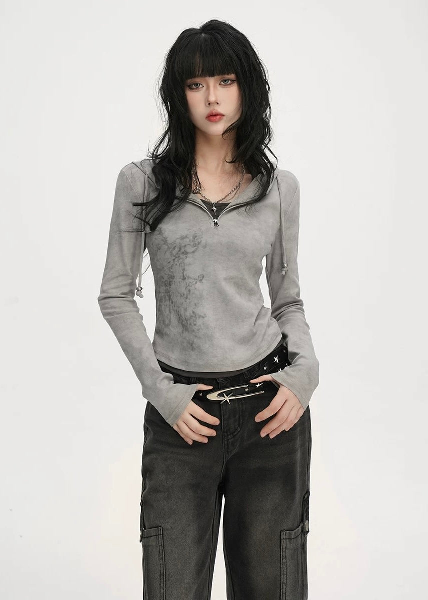 FAKE LAYERED ZIP HOODIE / LG1382