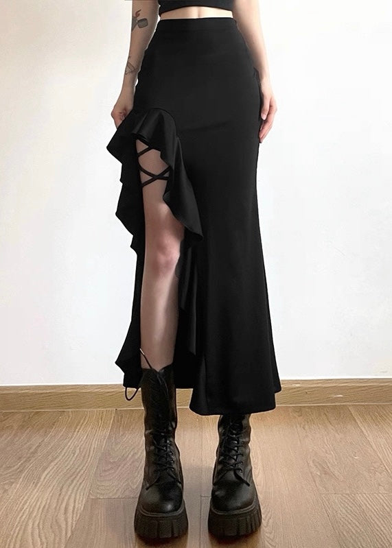 DARK LACE-UP RUFFLE SKIRT / LG1657