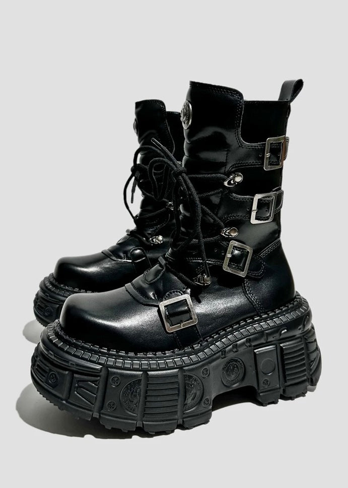 heavy metal punk waffle mid boots / v1105