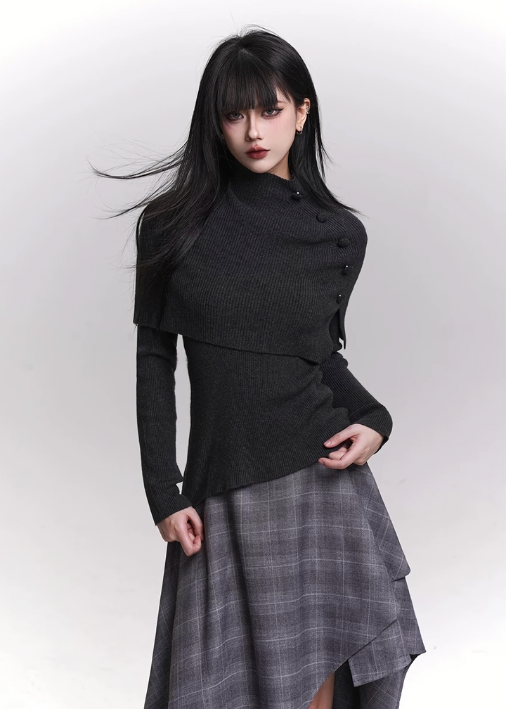 KNIT CAPE &amp;amp; FLARE-SLEEVE TOP SET / LG1467