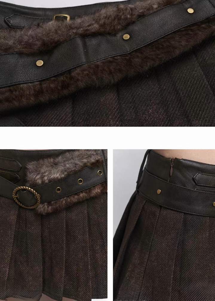 CHAIN BELT PLEATED MINI SKIRT / lg1333