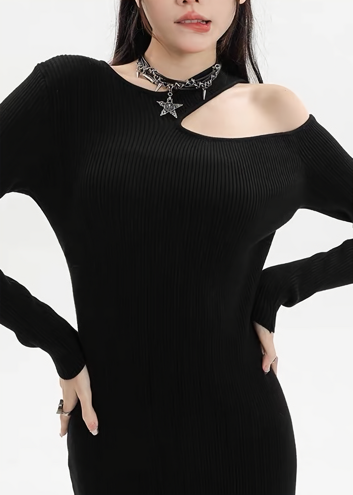 GOTHIC ONE SHOULDER KNIT DRESS / LG1363