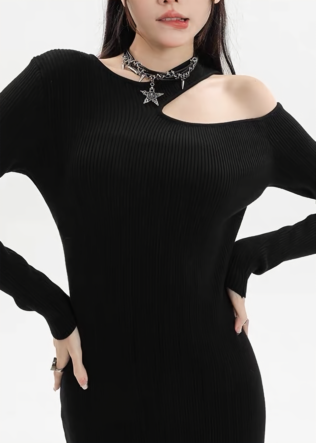 GOTHIC ONE SHOULDER KNIT DRESS / LG1363
