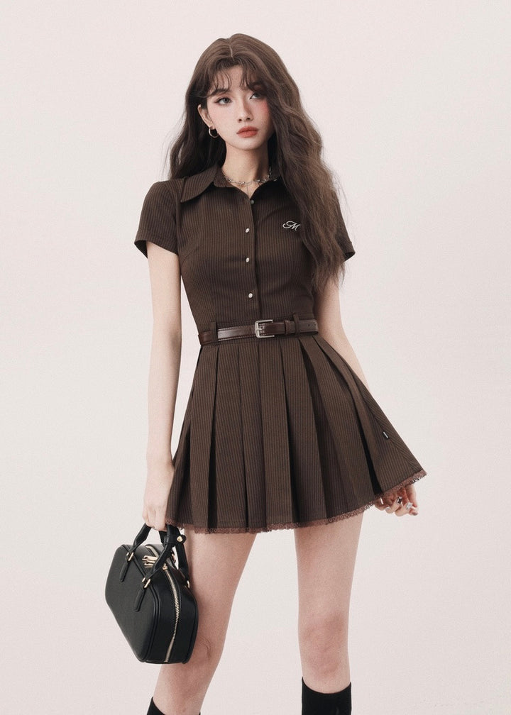 belt pleated mini dress / /mu1119