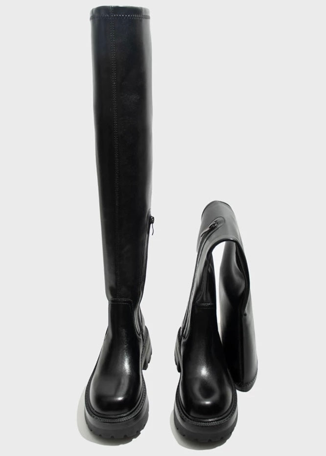 track sole knee high boots / v1108