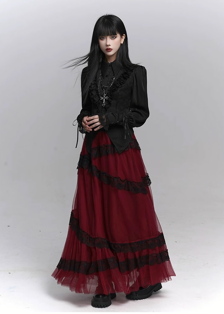 Gothic Ruffle Pintuck Shirt / lg1353