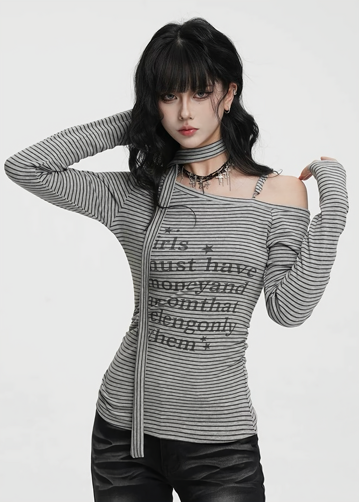 STRIPE OFF SHOULDER LONG TOP / LG1449