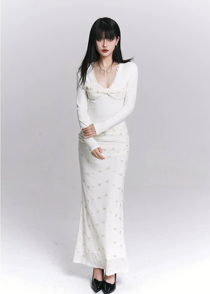 Slim Fit Embellished Long Dress / LG1513