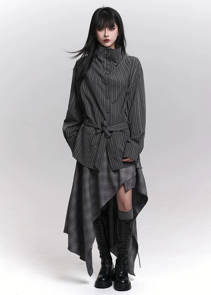 ASYMMETRIC SHADOW CHECK SKIRT/LG1470