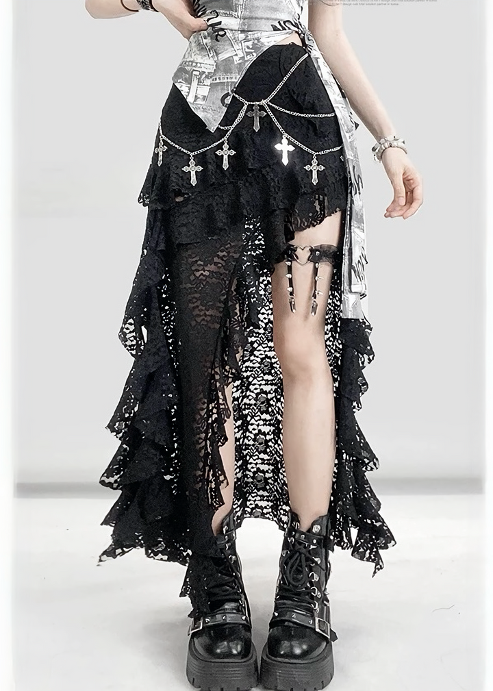 LACE ASYMMETRY LAYERED SKIRT / LG1573