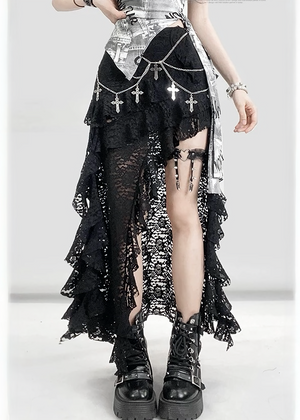 LACE ASYMMETRY LAYERED SKIRT / LG1573