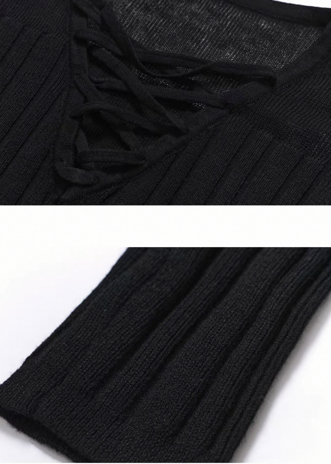 LACE-UP V-NECK KNIT TOP / LG1497