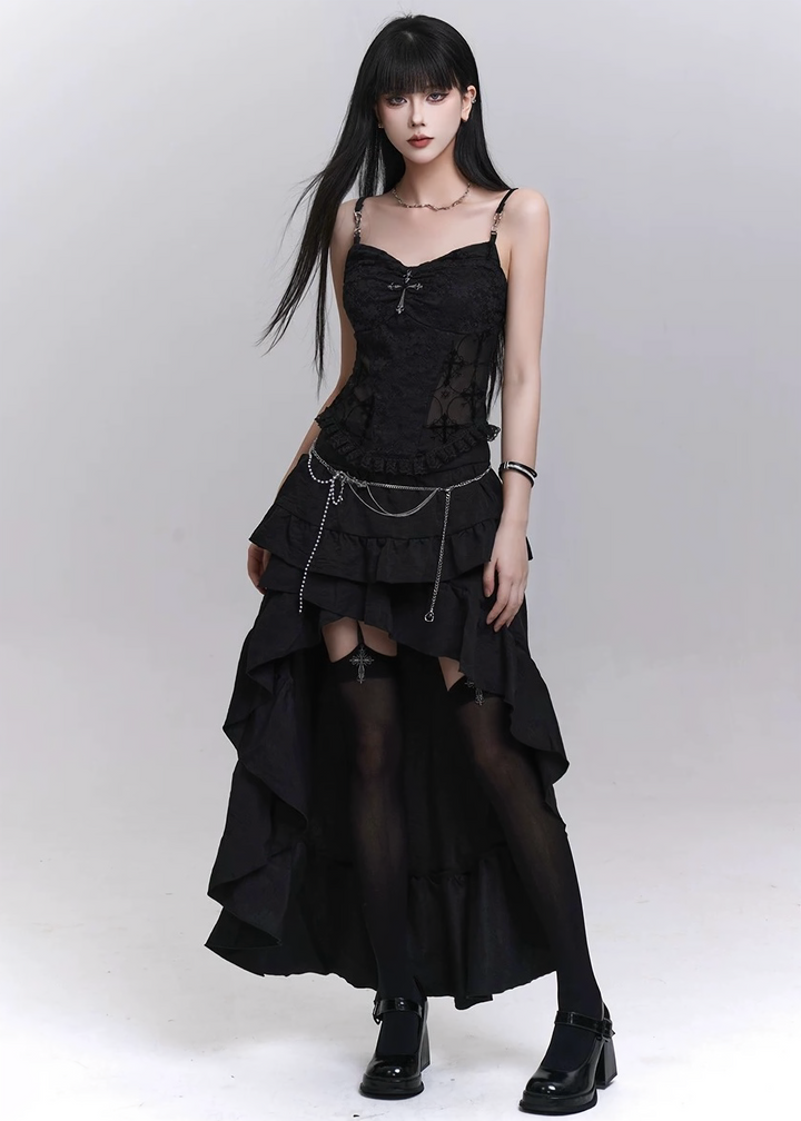 BLACK LACE CROSS CAMISOLE / LG1579
