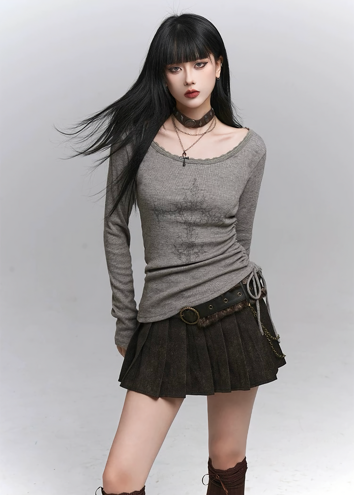 Side shirred long sleeve top / lg1339