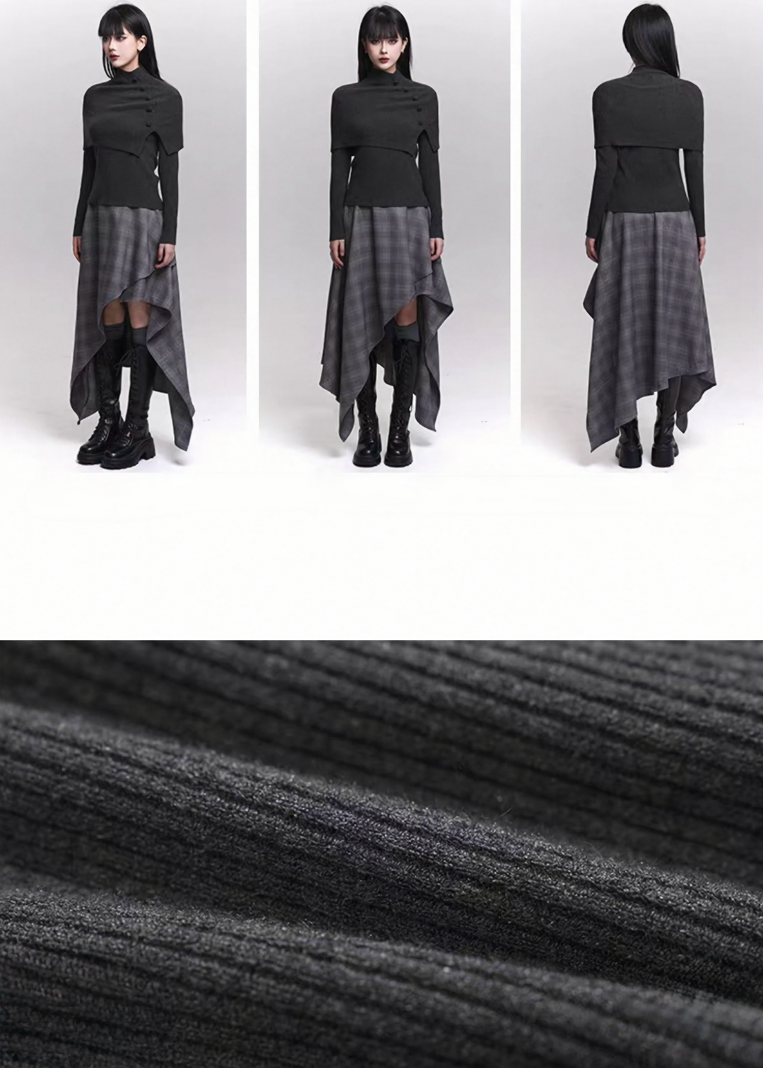 KNIT CAPE & FLARE-SLEEVE TOP SET / LG1467