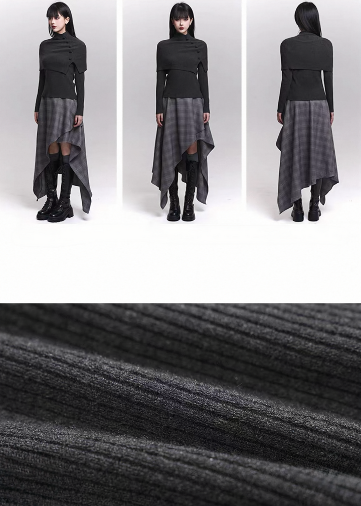 KNIT CAPE & FLARE-SLEEVE TOP SET / LG1467