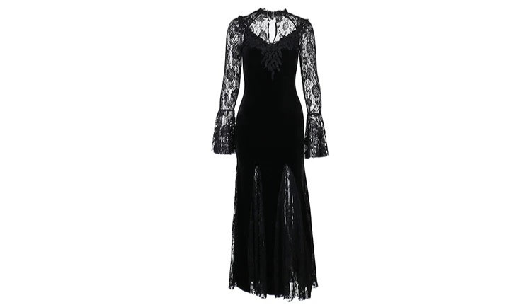 [Same day delivery] black velvet long dress / LG1177 