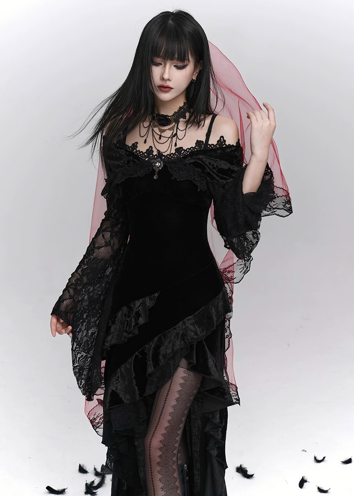 Velvet Lace Asymmetry Dress Gothic / LG1405
