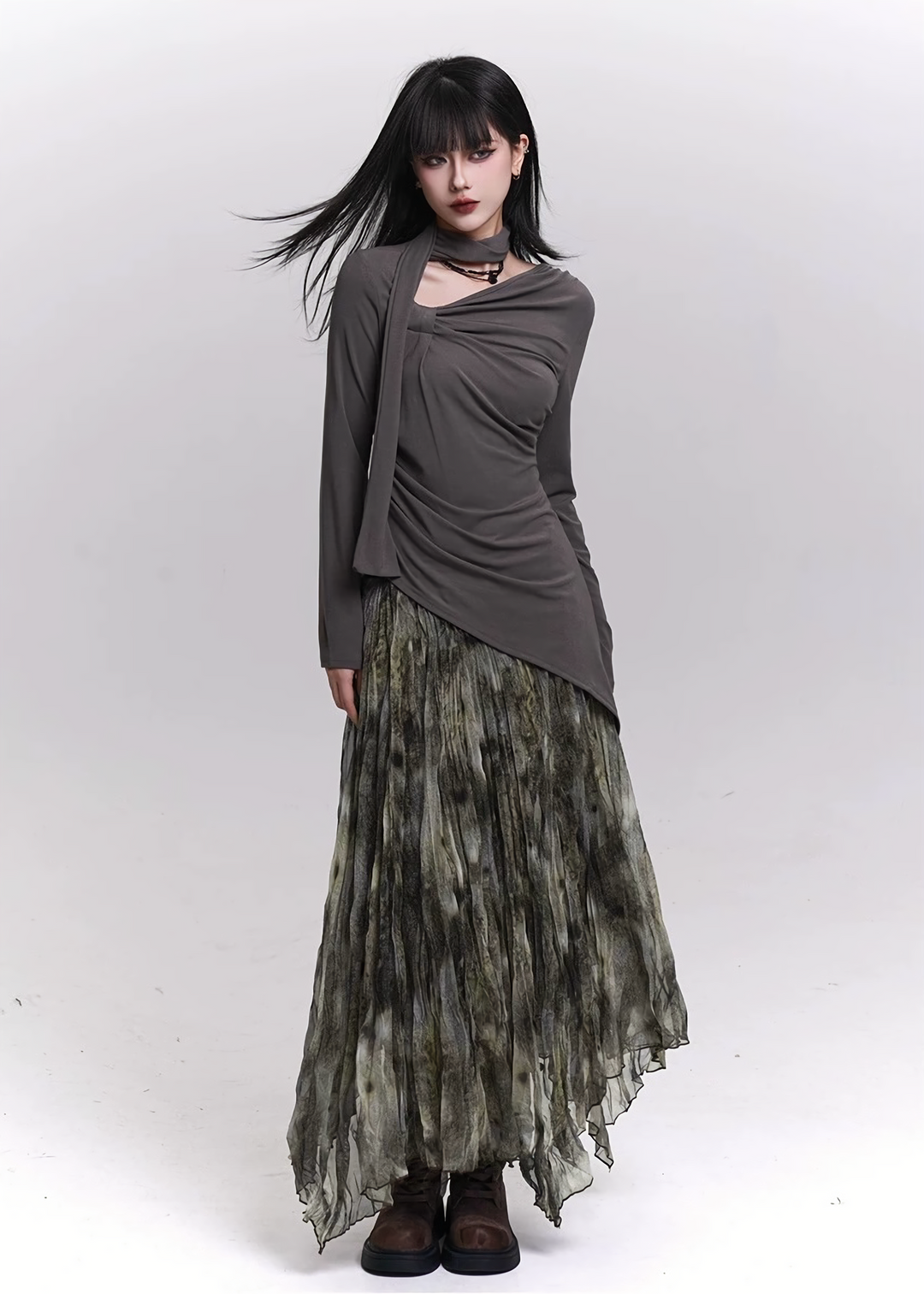 FADED TEXTURE SHEER MAXI SKIRT / LG1469