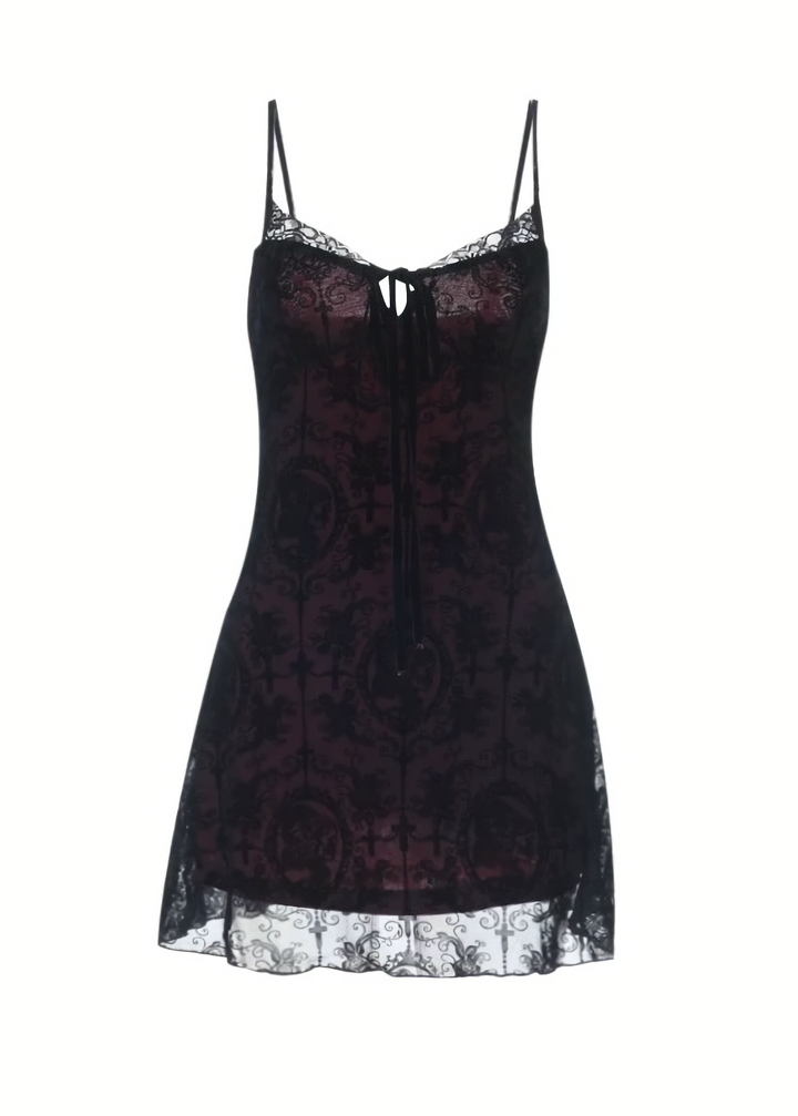 GOTHIC SHEER FLOCKY MINI DRESS / LG1565