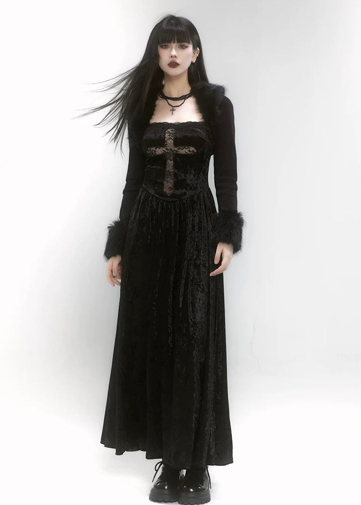 gothic cross dress &amp;amp; short fur jacket / LG1185_e4r