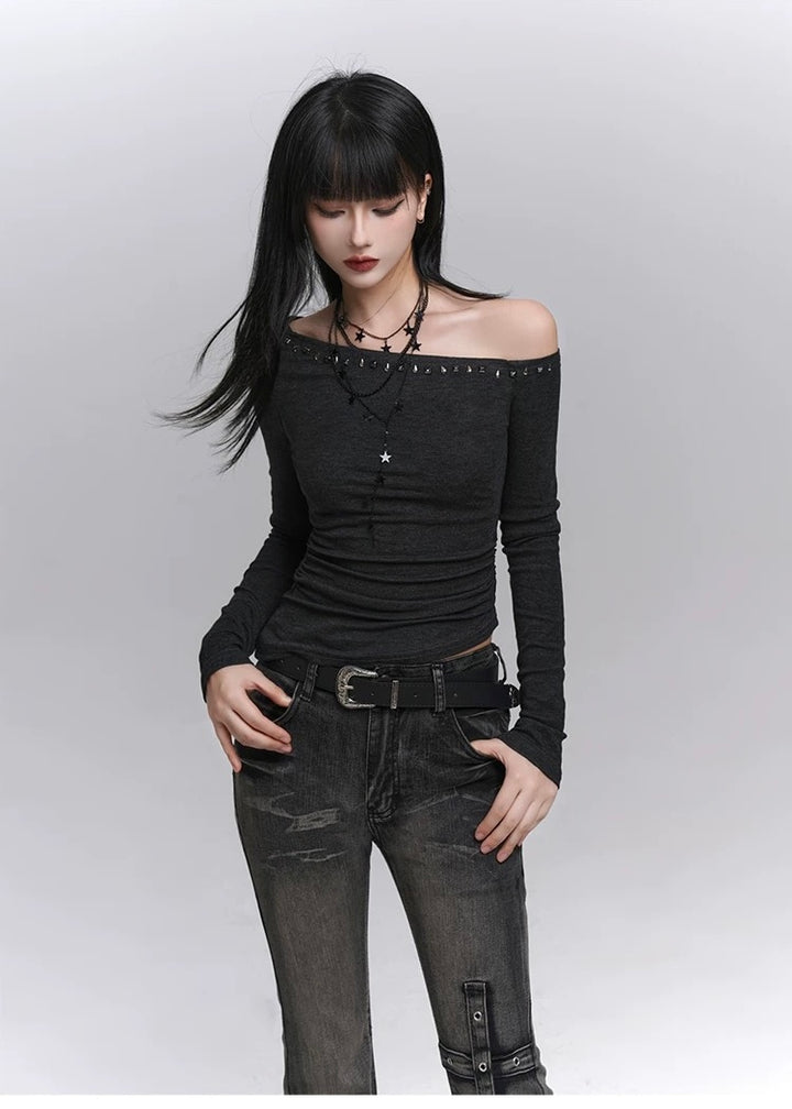 Nocturne Studded Off-Shoulder Top / lg1344 