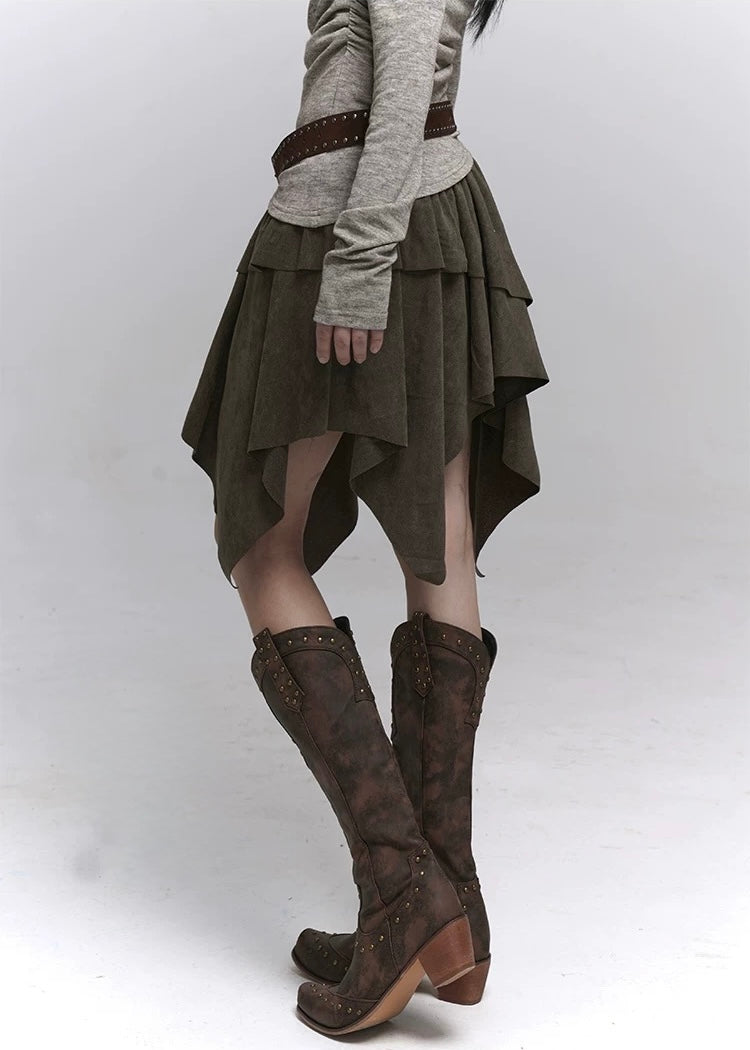 Suede A-Line Layered Skirt / lg1358