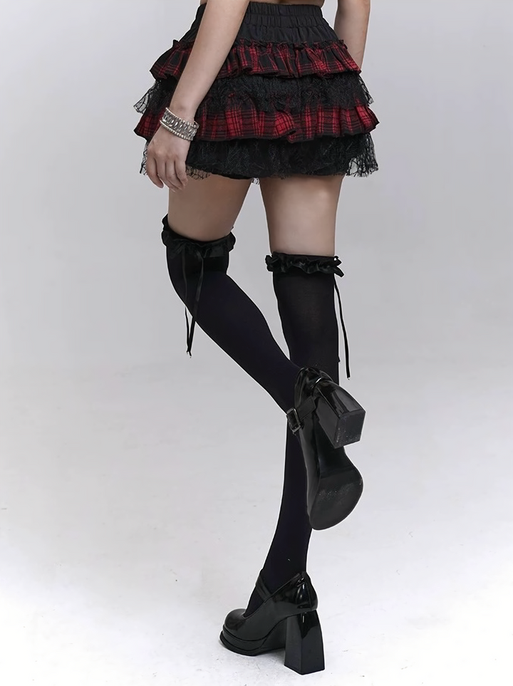 Red Check Frill Skirt  / LG1295_e4r