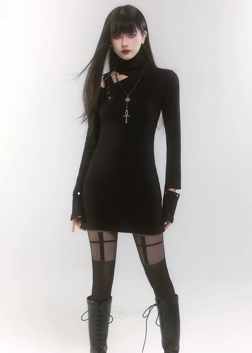 [Same-day delivery] Shoulder belt knit mini dress / LG1193 