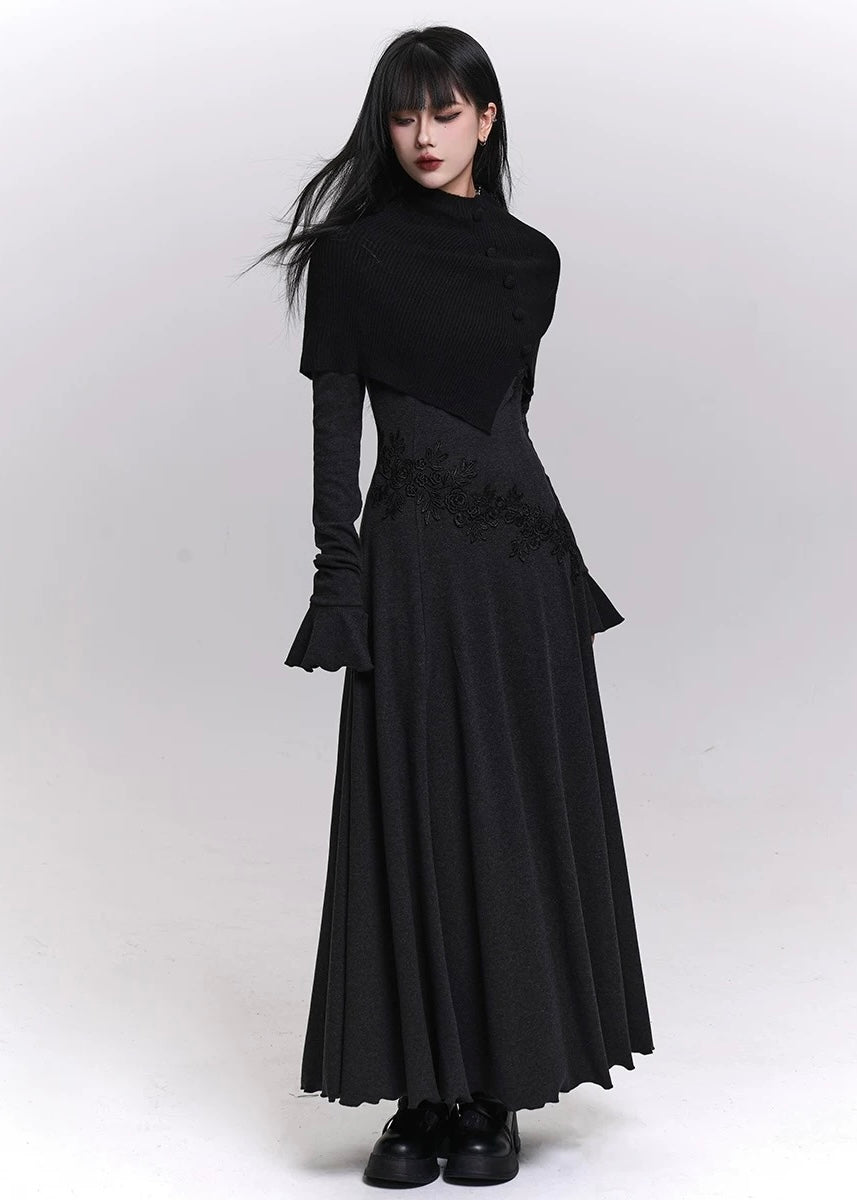 LACE ACCENT OFF-SHOULDER MAXI DRESS / LG1460