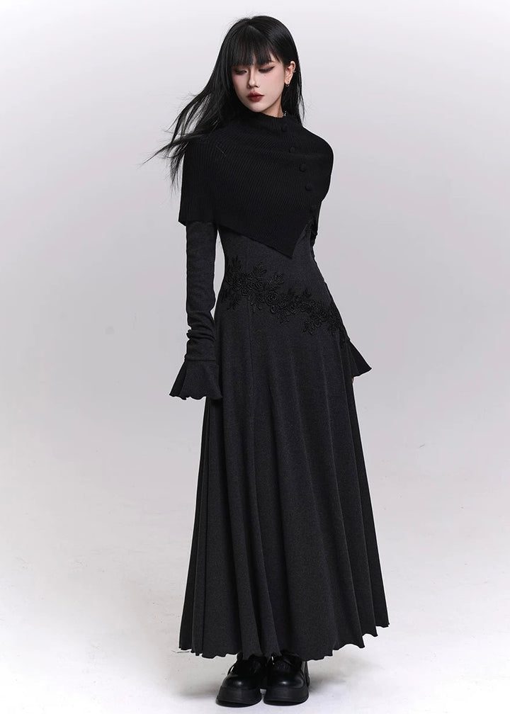 LACE ACCENT OFF-SHOULDER MAXI DRESS / LG1460