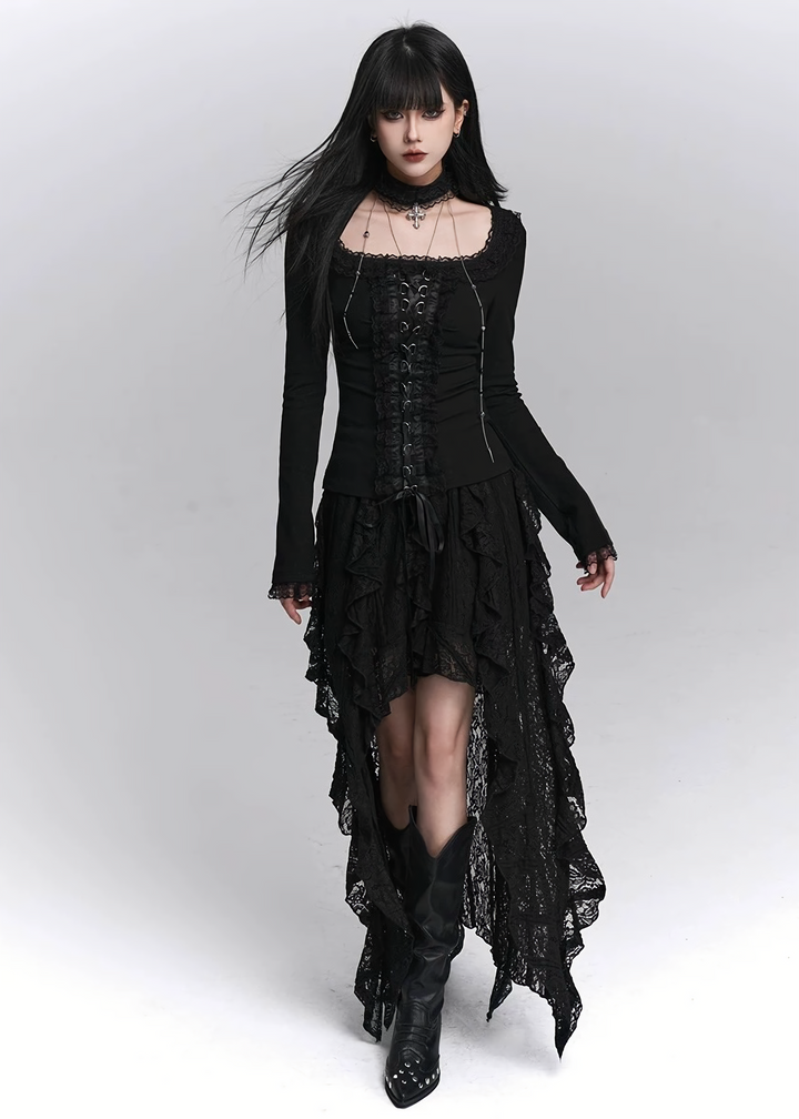LAYERED LACE ASYMMETRIC SKIRT/LG1430