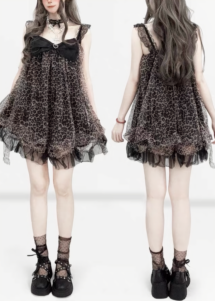 LEOPARD RIBBON TULLE DRESS / LG1618