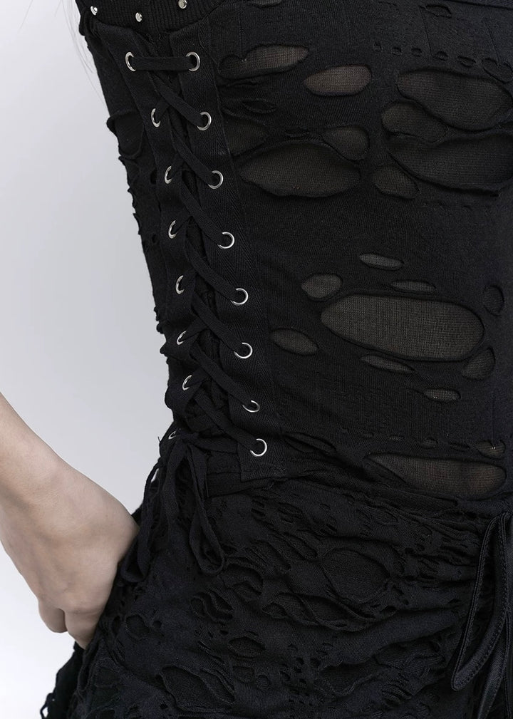 lace up crock top / LG1171 &amp;amp; gothic black hole short skirt / LG1172 