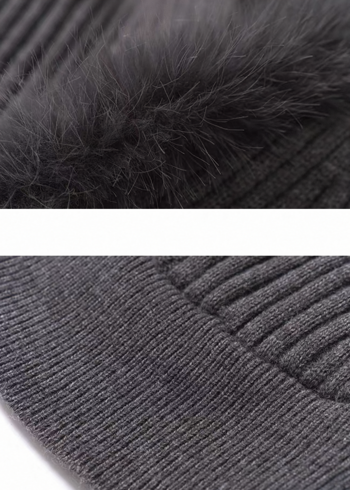 SOFT FUR TRIM V-NECK KNIT SWEATER / LG1500