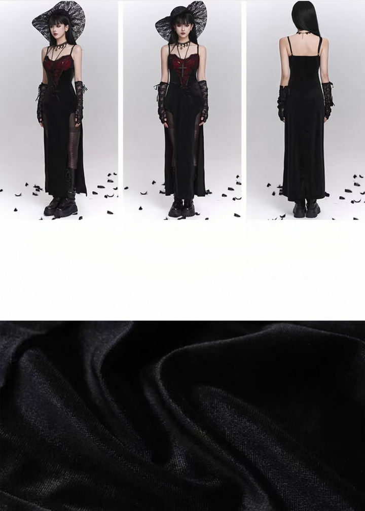Crimson Web Lace-up Gothic Dress  & Cardigan  / LG1410
