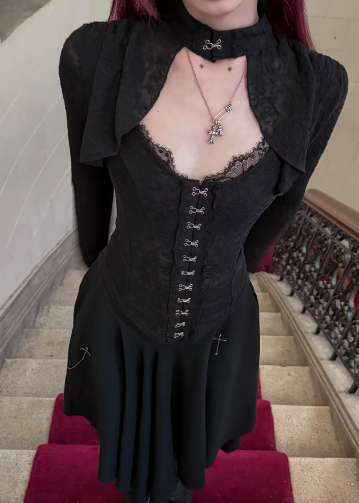 HOOK-EYE JACQUARD LACE TOP / LG1742