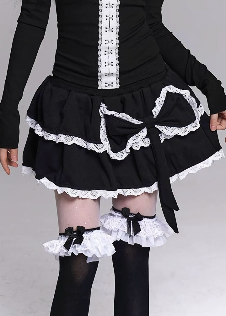 LACE TRIM TIERED SKIRT / LG1492