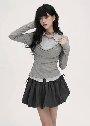 DRAPED COLLAR LAYERED TOP / LG1541