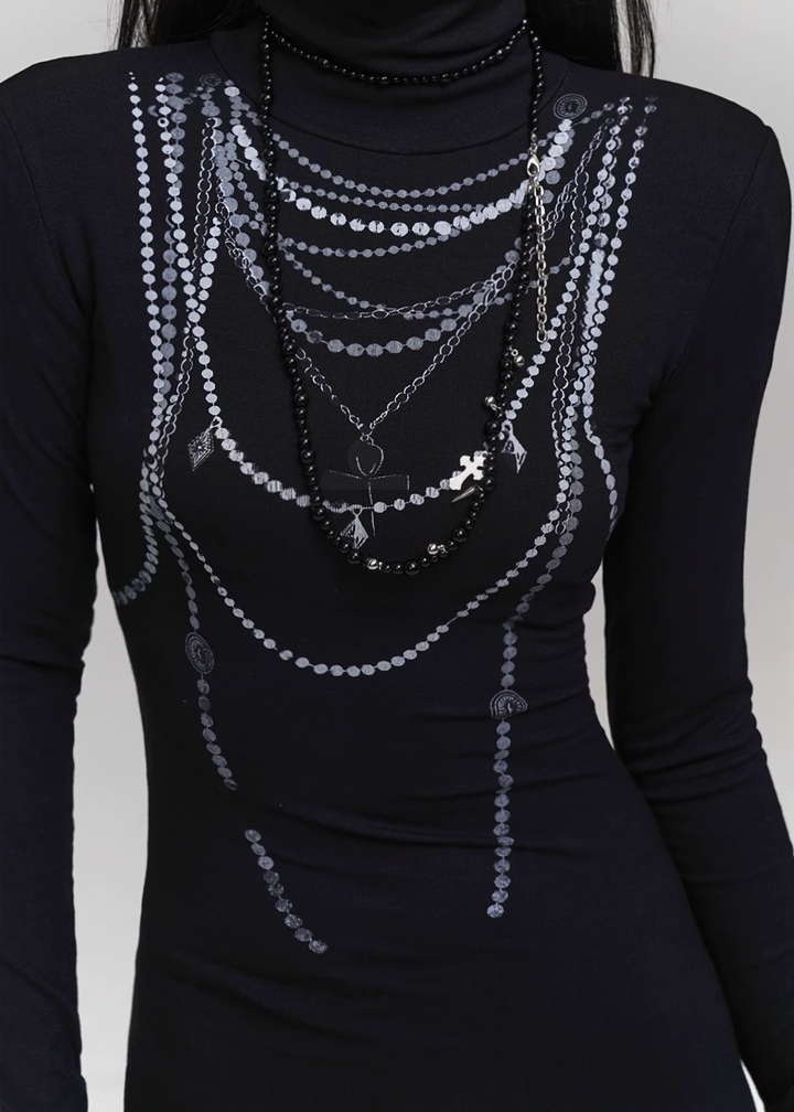 CHAIN ​​DETAIL Dark LONG DRESS / LG1420