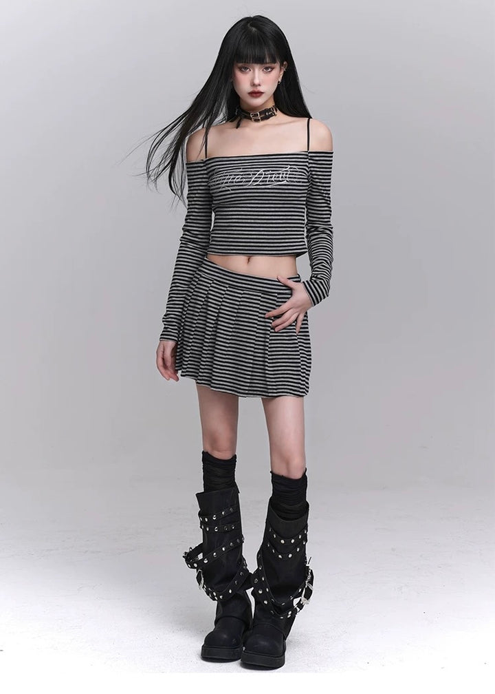 Striped chic off shoulder setup / LG1216 