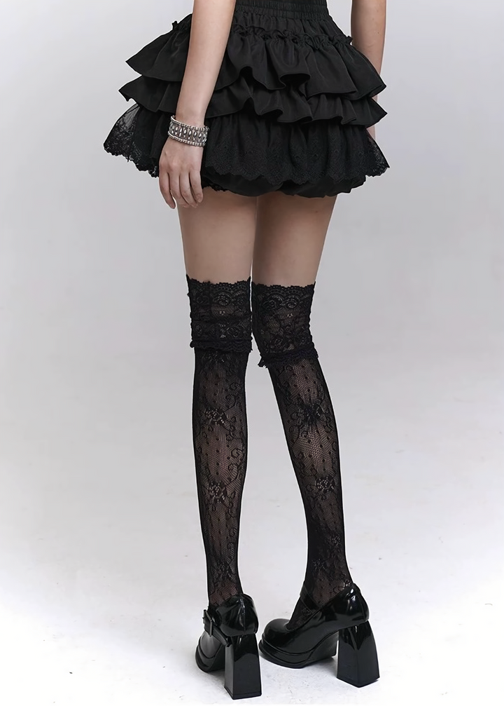 Dark ruffle lace hem skirt / LG1307_e4r