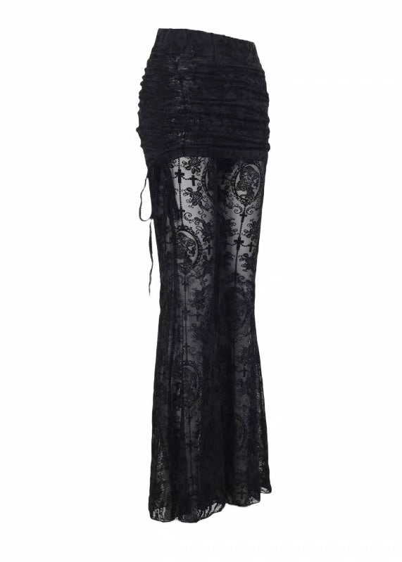 LACE FLARE SEE-THROUGH PANTS / LG1188_e4r
