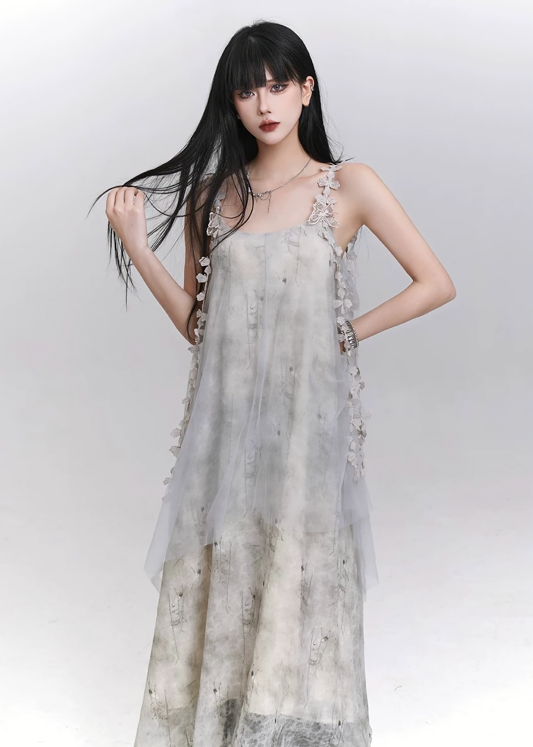 VEIL FLOWER LAYERED DRESS / LG1552