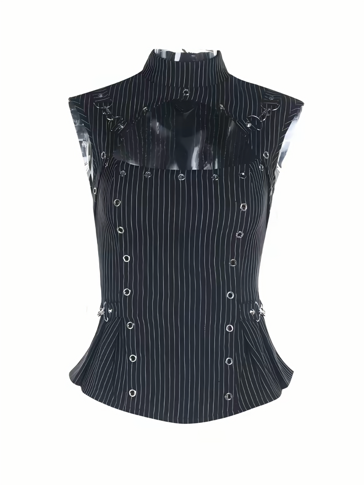 GOTHIC STRIPE CUTOUT TOP &amp; LACE MINI SKIRT / LG1668