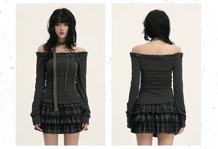 OFF SHOULDER LACE RIB TOP / LG1536