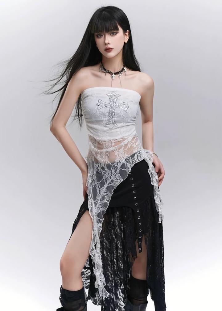 Asymmetrical lace skirt / LG1281