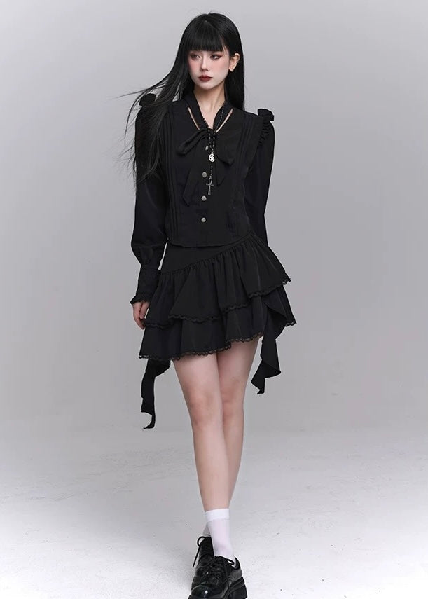 gothic black shirt & ghost ruffle skirt / LG1233