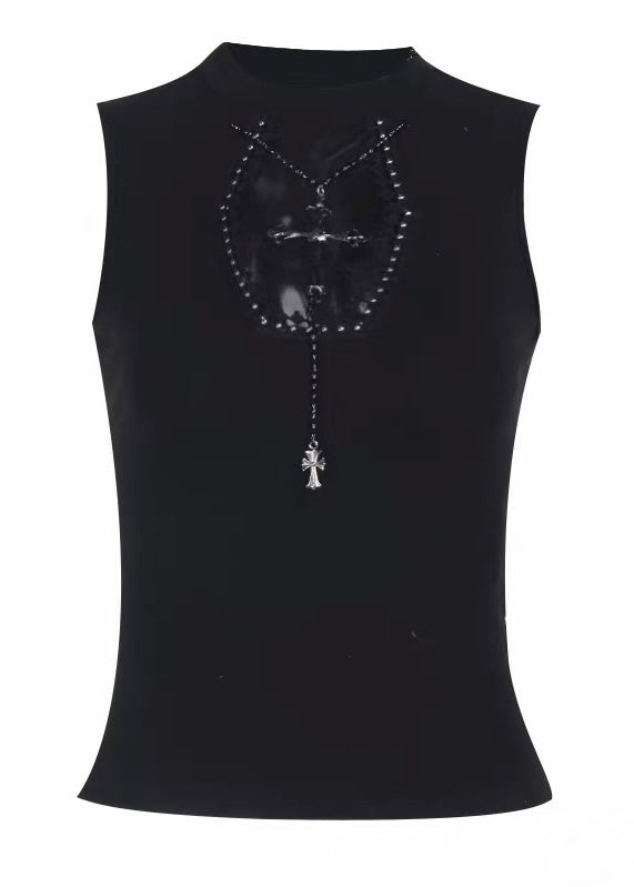 Pearl and cross motif gothic lace camisole / LG1300
