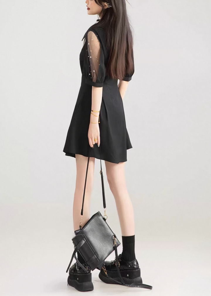 PEARL SHEER SLEEVE LACE-UP DRESS / LG1599